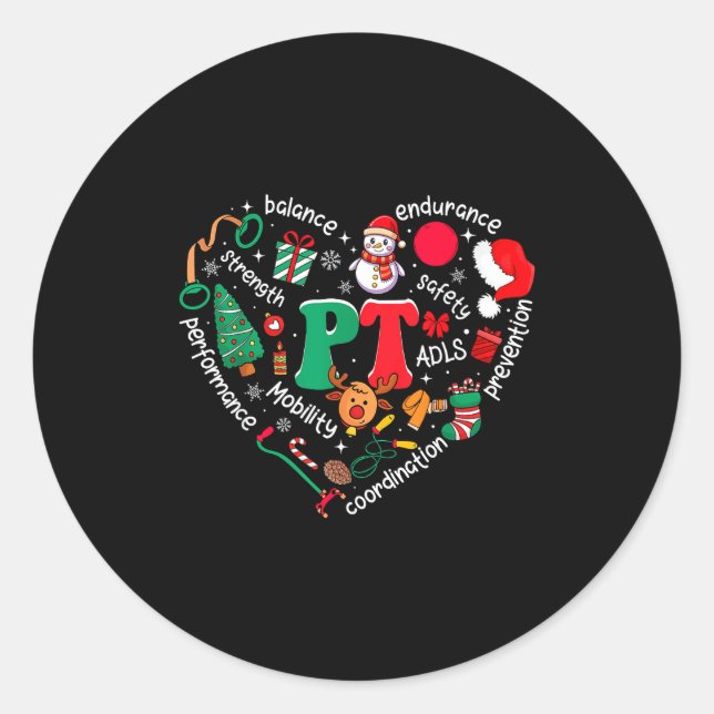 Physical Therapy Christmas Heart Pt Therast Xmas M Runder Aufkleber (Vorderseite)