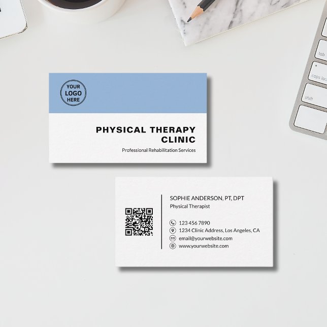 Physical Therapy Clinic Professional Logo QR  Visitenkarte (Physical Therapy Clinic Professional Logo QR Business Card)