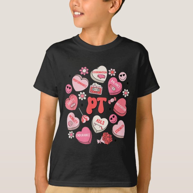 Physical Therapy Groovy Valentine's Day Heart Cand T-Shirt (Vorderseite)