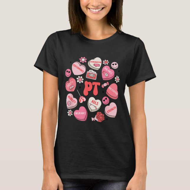 Physical Therapy Groovy Valentine's Day Heart Cand T-Shirt (Vorderseite)