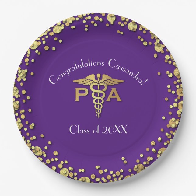 Physician Assistant PA Graduation Purple Gold Pappteller (Vorderseite)