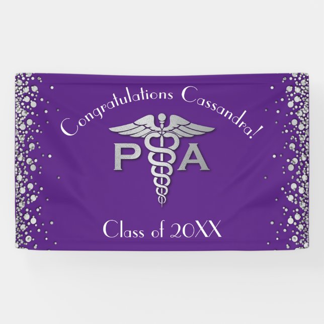 Physician Assistant PA Graduation Purple Silver Banner (Horizontal)