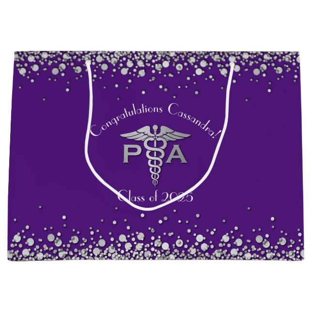 Physician Assistant PA Graduation Purple Silver Große Geschenktüte (Vorderseite)