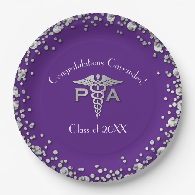 Physician Assistant PA Graduation Purple Silver Pappteller (Vorderseite)
