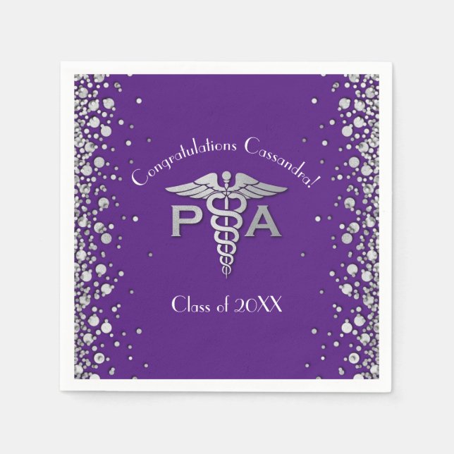 Physician Assistant PA Graduation Purple Silver Serviette (Vorderseite)