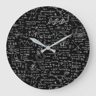 Physics Equations on Black // Große Wanduhr
