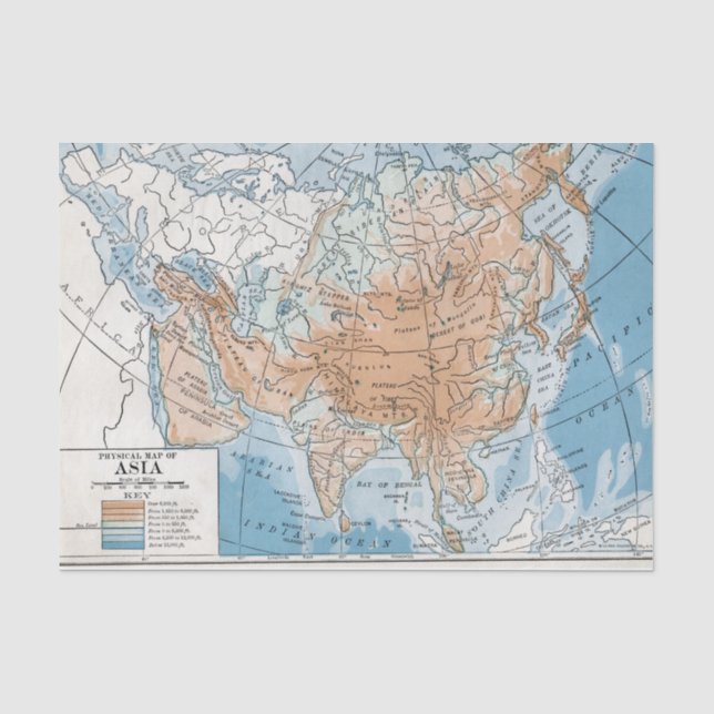 Physikalische Karte Asiens (1916) Seidenpapier (Vorderseite)