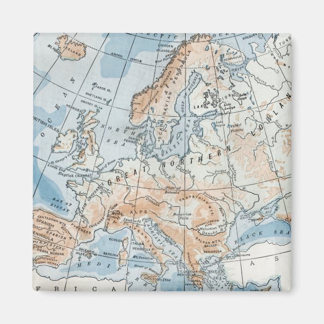 Physikalische Karte Europas (1916) Magnet (Vorne)