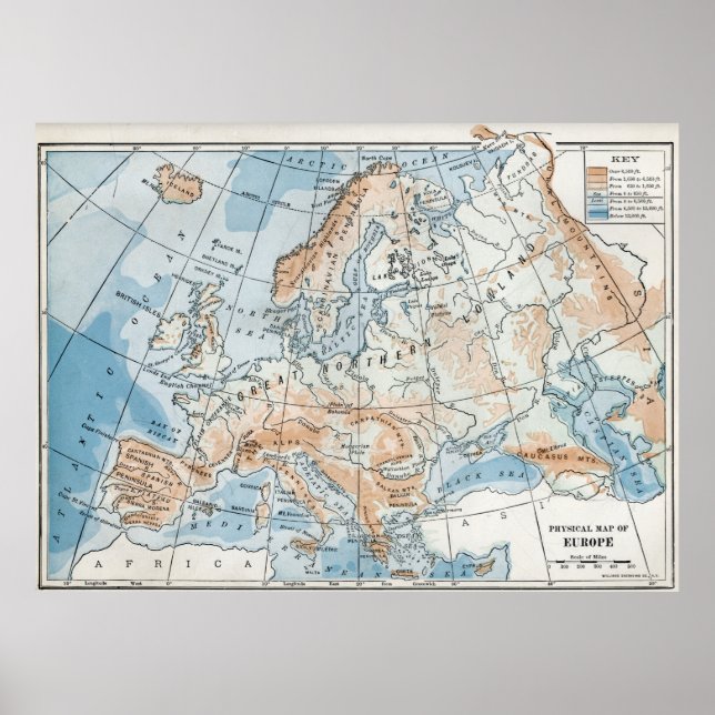 Physikalische Karte Europas (1916) Poster (Vorne)