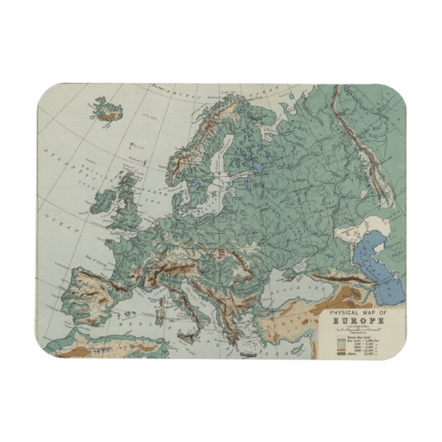 Physikalische Karte Europas Magnet (Horizontal)