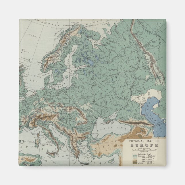 Physikalische Karte Europas Magnet (Vorne)