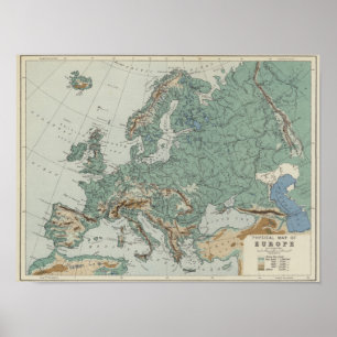 Physikalische Karte Europas Poster