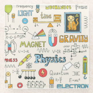 Physikkonzepte, handgezeichnet Vintager Stil. Glasuntersetzer