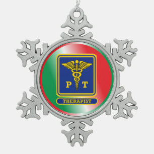 Physiotherapeut Caduceus Shield Schneeflocken Zinn-Ornament