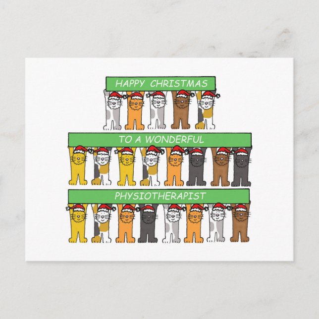 Physiotherapeut Happy Christmas Cartoon Katzen Feiertagspostkarte (Vorderseite)
