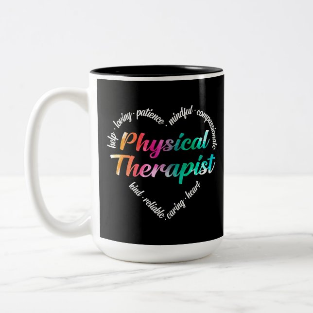 Physiotherapeut Herz Word Cloud Watercolor Zweifarbige Tasse (Links)