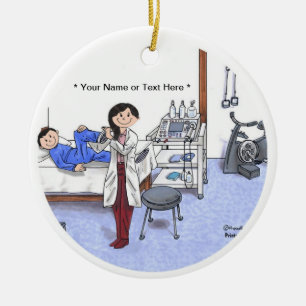 Physiotherapeut, lange schwarze Haare Keramik Ornament