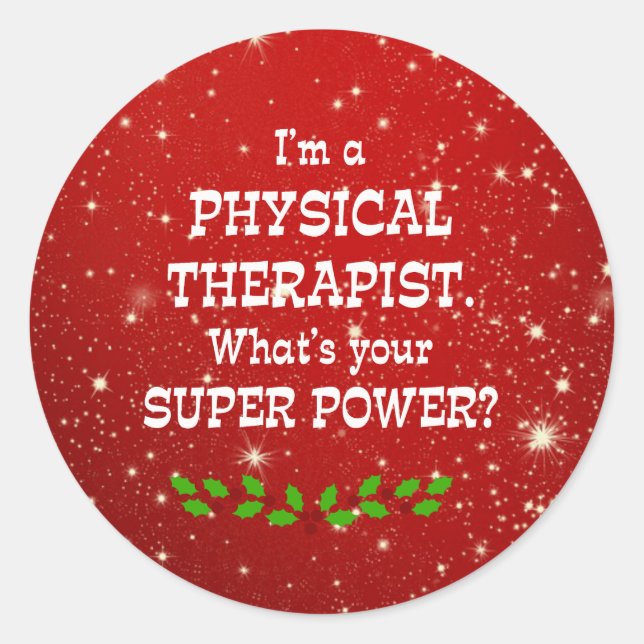 Physiotherapeut Super Power, Weihnachtsdesign, Runder Aufkleber (Vorderseite)