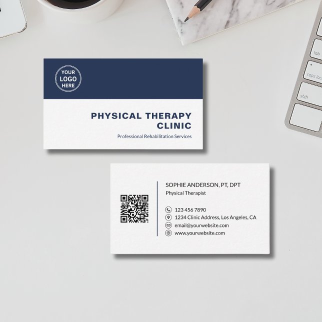 Physiotherapie-Klinik Individueller Logo-QR-Code Visitenkarte (Physical Therapy Clinic Custom Logo QR Code Business Card)