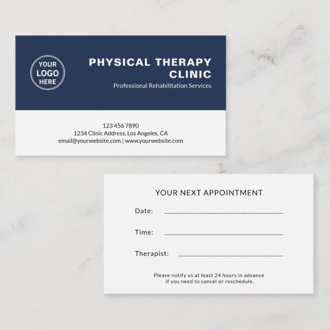 Physiotherapieklinik Eigenes Logo Terminkarte (Vorne/Hinten)