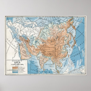 Physische Karte Asiens (1916) Poster