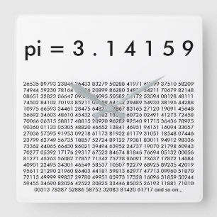 pi= 3.14159 Black White Math Science pi Day Digita Quadratische Wanduhr
