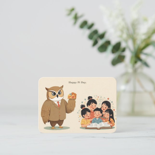 Pi Day Enclosure Card – Cute Owl Teacher Begleitkarte (Stehend Vorderseite)