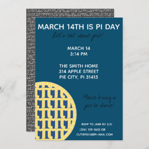 Pi Day Party Einladung mit Pi-Ziffern auf der Rück