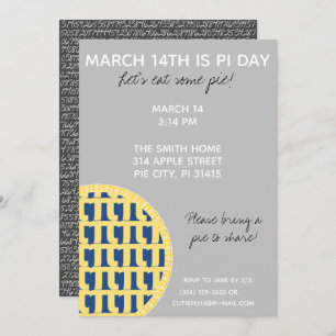Pi Day Party Einladung mit Pi-Ziffern auf der Rück