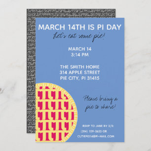 Pi Day Party Einladung mit Pi-Ziffern auf der Rück