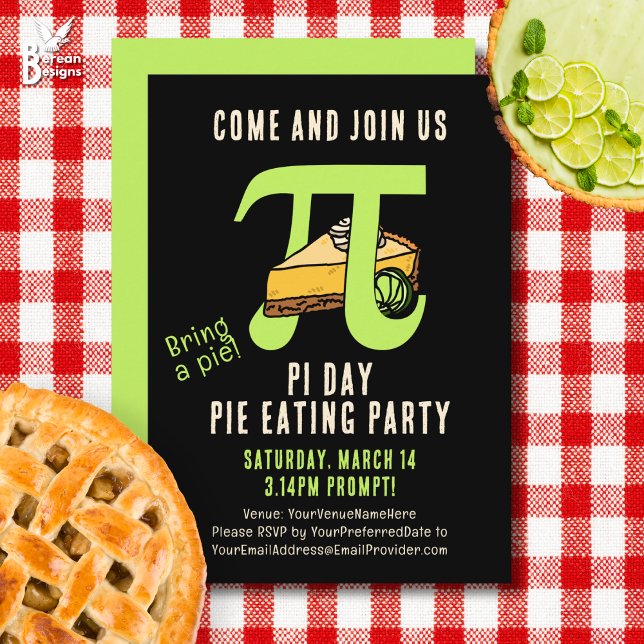 PI DAY Pie Eating Party Einladung (Fun PI DAY PIE EATING PARTY invitation with customizable text. Ideal of math fans and pie lovers.)