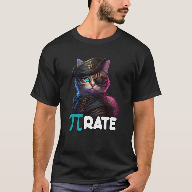 Pi Day Pirate Cat Math Science Teacher Pi Rate 3 1 T-Shirt (Vorderseite)