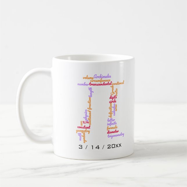 Pi Day Word Cloud Kaffeetasse (Links)