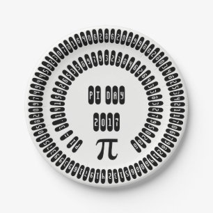 pi Digits Math pi= 3,14159 pi Tag 2017 Schwarz-wei Pappteller