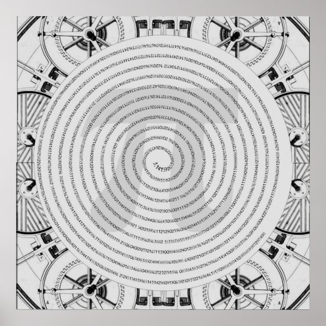 Pi in a Spiral bis 2.210 Ziffern in grauem Poster (Vorne)