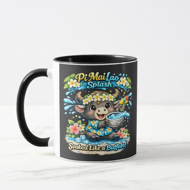 Pi Mai Lao Splash Durchnässt wie ein Büffel Lustig Tasse (Links)