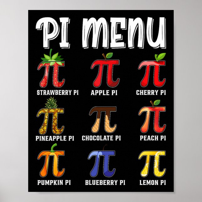Pi Menü Funny Pi 3.14 Mathe Teacher Pie Menü Mathe Poster (Vorne)