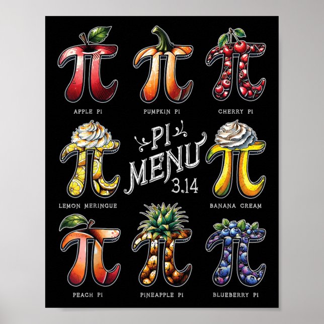 Pi Menü Pi Tag 3.14 Funny Fruit Pie Menü Lehrer Poster (Vorne)