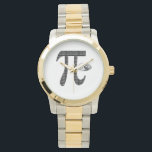 Pi One Pie Armbanduhr<br><div class="desc">Ein großes Pi Symbol,  gefüllt mit "Pi Tag 3-14",  und ein Kuchen,  in schwarzer Tinte. Lecker Spaß für den Pi Day - sogar Ihr alter Mathematiklehrer wird diesen hier mögen! Vom Kartesischen Bär,  Ihre Quelle für alles Pi.</div>