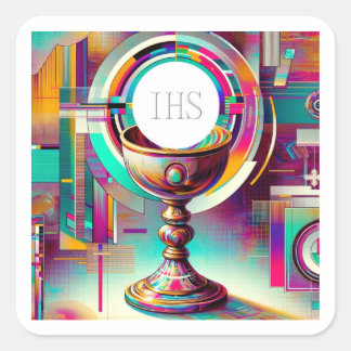 PI Style Eucharistic Communityhost und Chalice Quadratischer Aufkleber