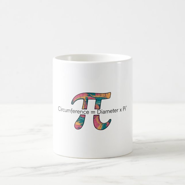 Pi Symbol Math Tasse — Umschaltung = Durchmesser x (Mittel)