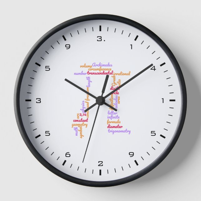Pi-Tag-Mathematik-Wortwolke Schwarze Ziffern Uhr (Vorderseite)