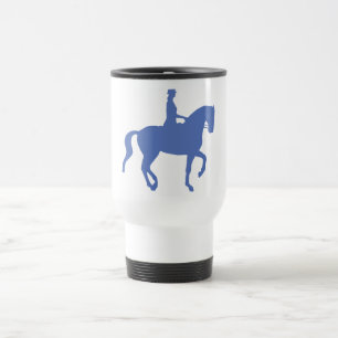 Piaffe Dressage-Pferd und Reiter (blau) Reisebecher