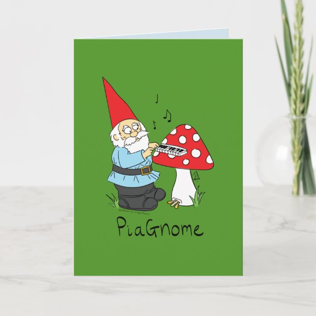 PiaGnome - Funny Piano Gnome Grußkarte Karte (Vorderseite)