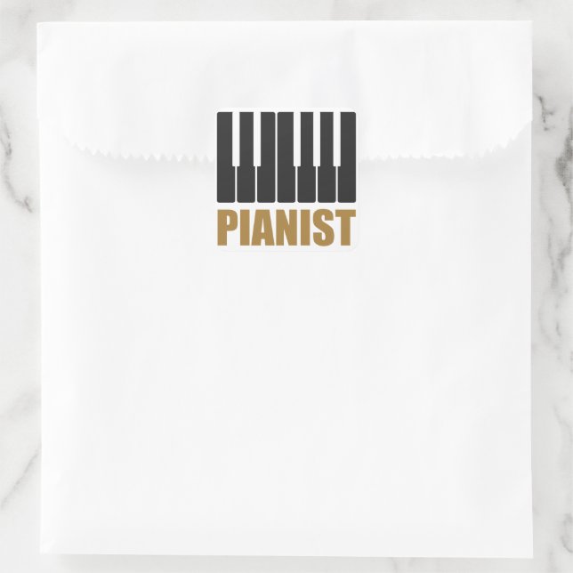 Pianist Moderne Typografie Quadratischer Aufkleber (Tasche)