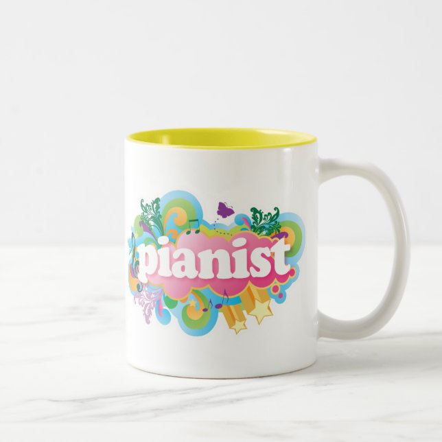 Pianist-Retro Klavier-Geschenk Zweifarbige Tasse (Rechts)