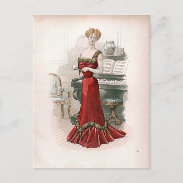 Pianist Vintag Edwardian Fashion Illustration Postkarte (Vorderseite)