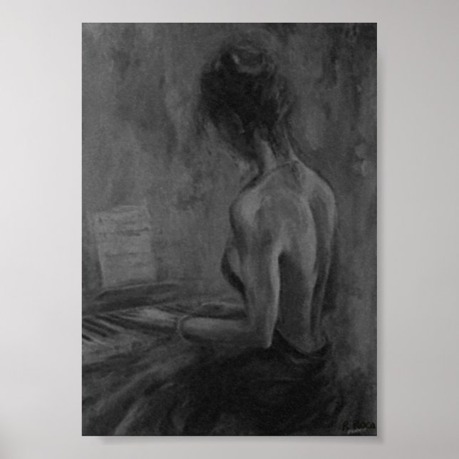 Pianista Mujer Original charcoil Atwork Impresione Poster (Vorne)
