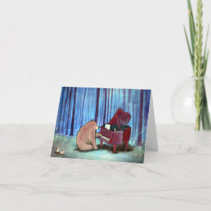 Piano Bear Musical Blank Notecard Original Art Karte
