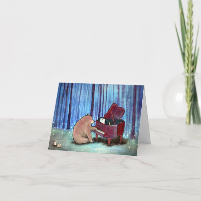 Piano Bear Musical Blank Notecard Original Art Karte (Vorderseite)